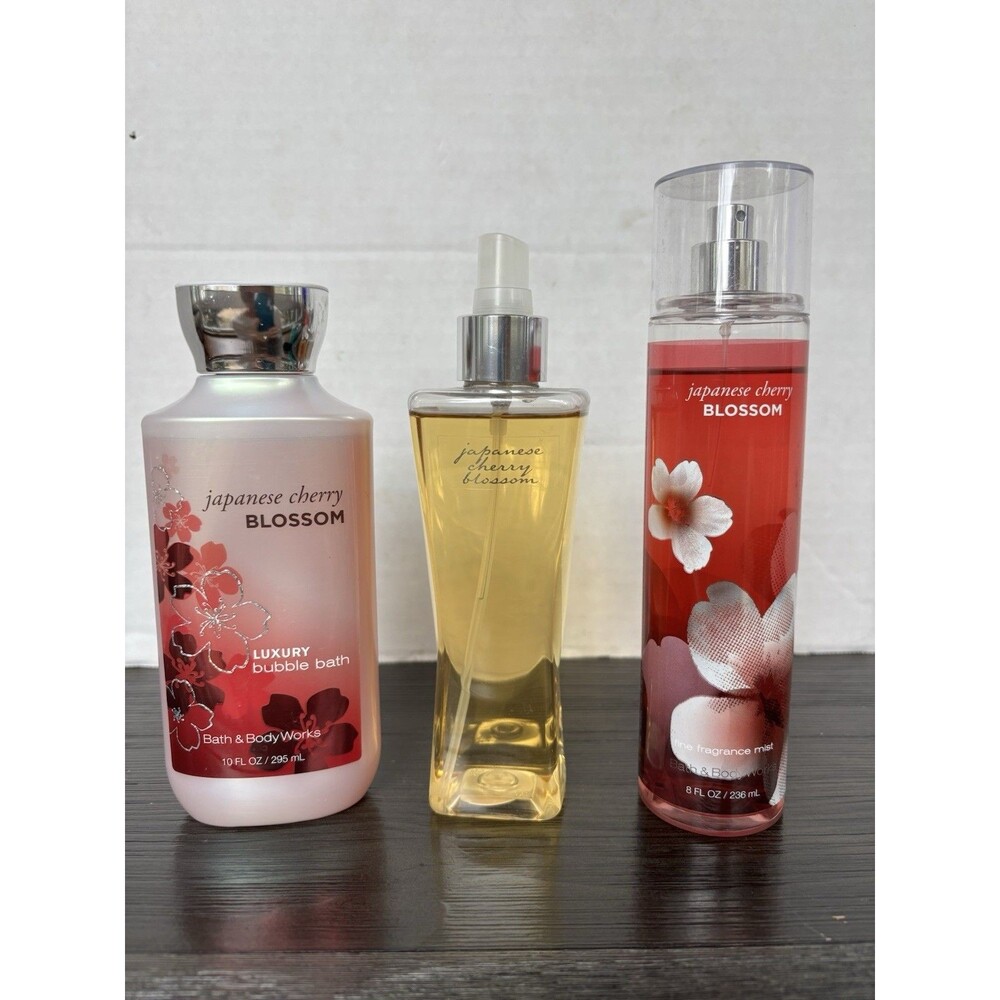 Bath & Body Works JAPANESE CHERRY BLOSSOM Body Spray Fragrance Bubble Bath 3 Lot